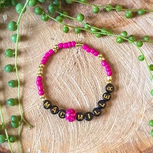 Mac Miller | Beaded Bracelet | Pink Seed Beads | Gold | Stretch Fit | Unisex